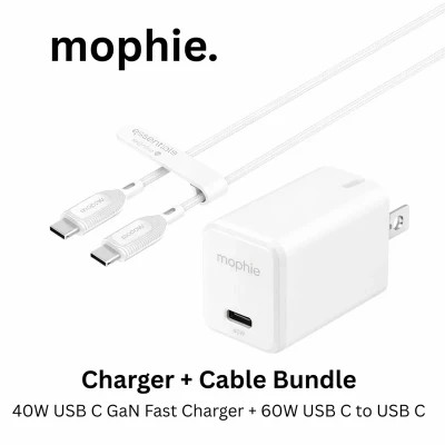 شارژر دیواری 40 وات موفی مدل ESS GAN 40W 1C به همراه کابل تبدیل USB-C-سفید